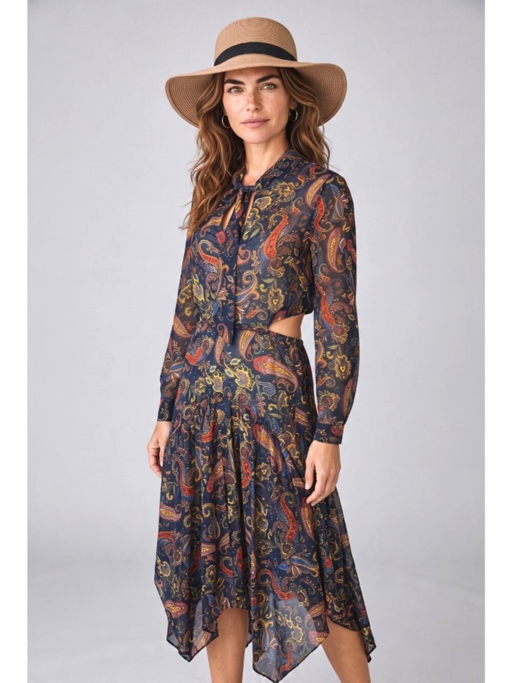 Maje Rista Mrine paisley print henky hem side cutout light dress 3/small new